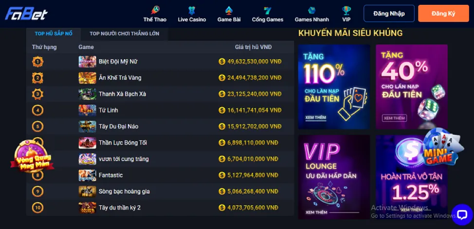 Thưởng nạp lại casino vmn win